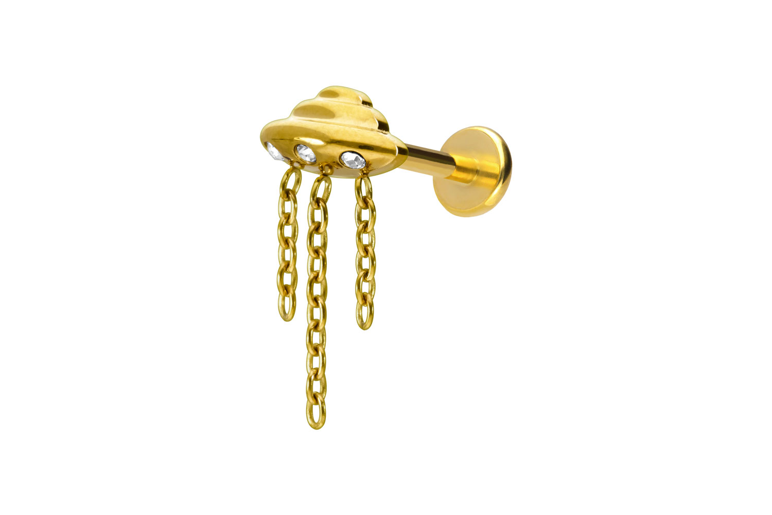 Titan Labret Piercing mit Push Fit UFO + KETTE + KRISTALLE